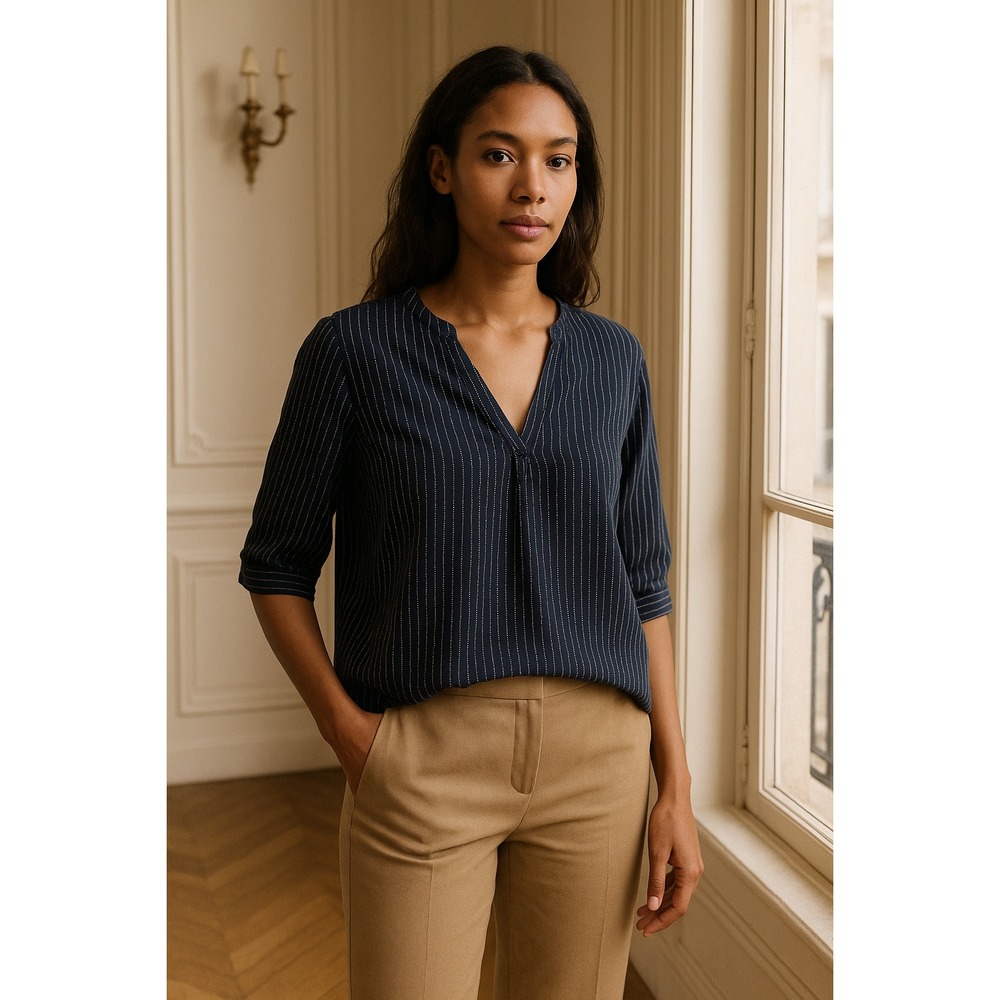 Madewell Openview Tunic Dotted Line Navy Blue White Blouse Cotton Small